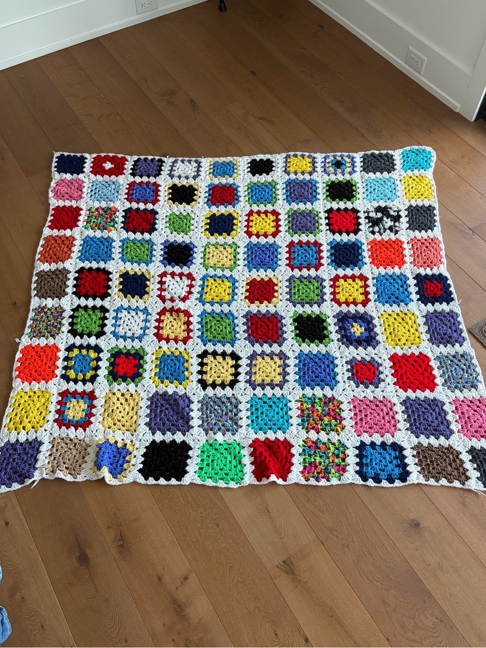 Vintage Handmade Granny Square Crochet Throw Blanket